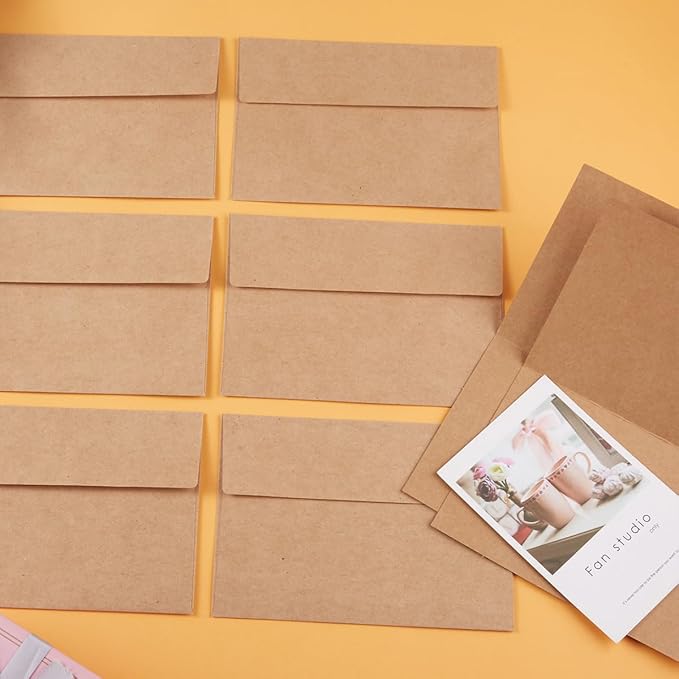 Wishop 50 Pack Self-Adhesive Envelopes with Fold Cards for Wedding Invitations, Greeting Cards, Baby Shower, Letter Mailing (Brown, 4x6)
