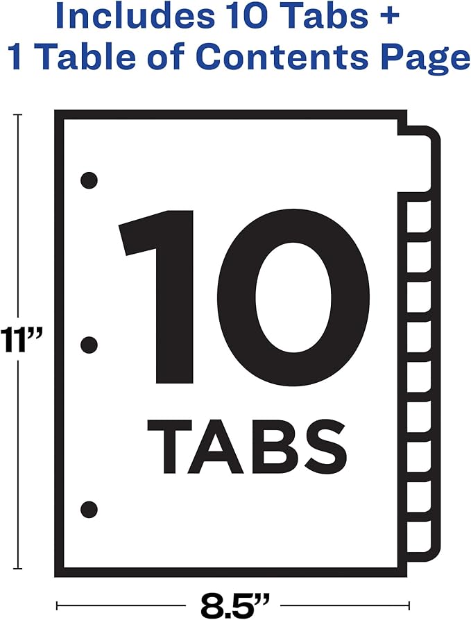 Avery Heavy-Duty View 3 Ring Binder with 3 Inch Rings, 10 Tab Customizable Table of Contents Binder Dividers, Office Supplies Set (01678)