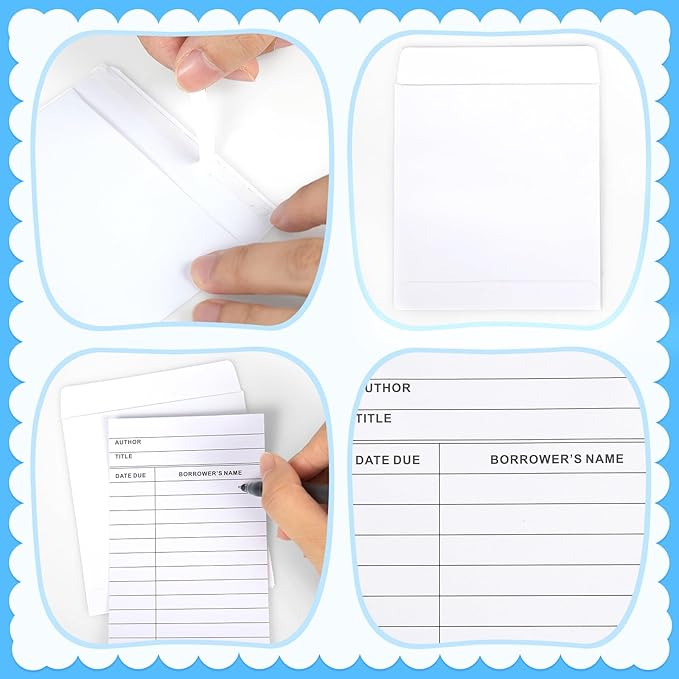 100 Piece Library Pockets & Cards - Check Out Cards & Book Envelopes for School, Office & Public Library