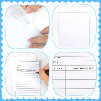 100 Piece Library Pockets & Cards - Check Out Cards & Book Envelopes for School, Office & Public Library