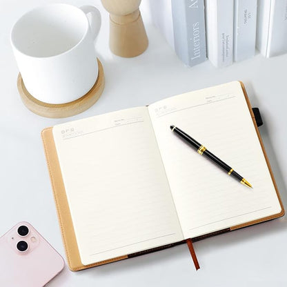 A5 Lined Leather Journal with Pen, 240 Pages Refillable Hardcover Notebook with Pocket and Magnetic Buckle, 80gsm Thick Daily Diary for Men and Women, Great Gift for Business Travel Personal - Black