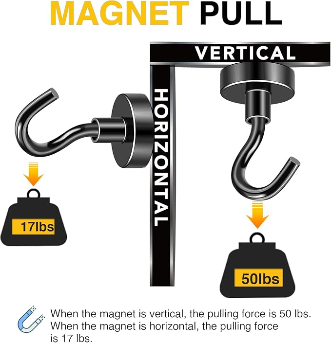 DIYMAG Black Magnetic Hooks, 50 LB Heavy Duty Magnet with Hooks, 20 Packs Strong Rare Earth Neodymium Magnet Hooks for Hanging, Magnetic Hanger for Curtain, Home, Kitchen, Workplace