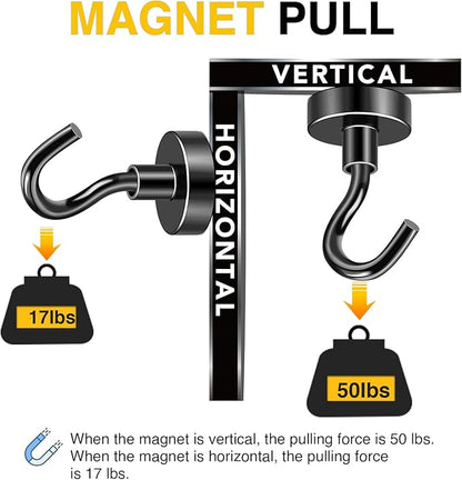 DIYMAG Black Magnetic Hooks, 50 LB Heavy Duty Magnet with Hooks, 20 Packs Strong Rare Earth Neodymium Magnet Hooks for Hanging, Magnetic Hanger for Curtain, Home, Kitchen, Workplace