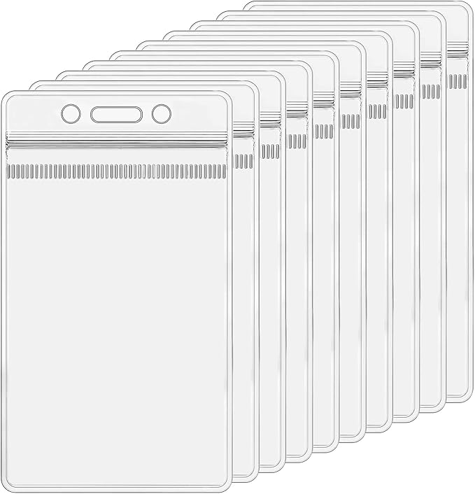 10 Pack Badge Holder Vertical Clear Plastic Waterproof Name Tag Holder Fit Social Security Card and Gift Card, Name Tag Holder for Nurse, Teacher and Student