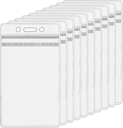 10 Pack Badge Holder Vertical Clear Plastic Waterproof Name Tag Holder Fit Social Security Card and Gift Card, Name Tag Holder for Nurse, Teacher and Student