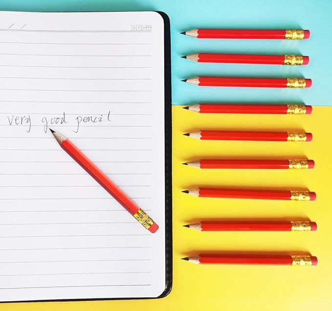 Adhere 25pcs Golf Pencils with eraser Hexagon Wooden Pencils Graphite 2B for Golf Event Scoring,Classroom,Wedding,Company Meetings,Pew, Pocket (Red)