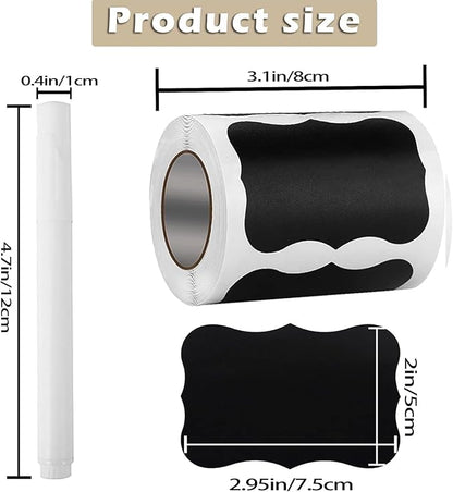 Wavy Shape Chalkboard Labels,Erasable Reusable Blackboard Stickers with 1 Liquid Chalk Pen,200 Pieces,for Jars, Spice, Craft, Home, Kitchen, Parties Decoration, Craft Rooms, Weddings