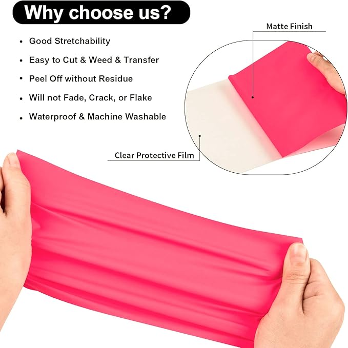 VINYL FROG Heat Transfer Vinyl Roll HTV Vinyl - 12" x12ft Hot Pink Iron on Vinyl for T-Shirts, Heat Press Vinyl for DIY Craft Designs (Neon Pink)