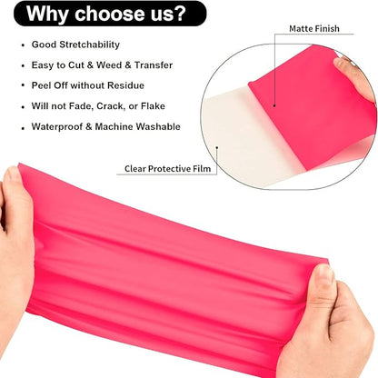 VINYL FROG Heat Transfer Vinyl Roll HTV Vinyl - 12" x12ft Hot Pink Iron on Vinyl for T-Shirts, Heat Press Vinyl for DIY Craft Designs (Neon Pink)