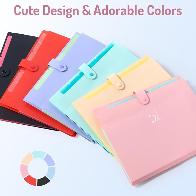 Forvencer Accordion File Organizer, Letter Size, 7 Pocket Expanding File Folder, Cute File Folder with Labels, Portable File Organizer for School Office Supplies, Folders for Documents, Green