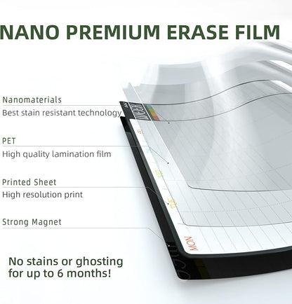 Magnetic Dry Erase Weekly Calendar - 17"x12" Weekly Planner for Fridge - 6 Extra Fine Point Markers Included - Shipped Flat