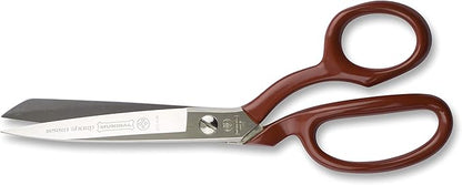 Mundial 8" Industrial Forged Bent Trimmer Dressmaker Scissors - Nickel-Plated Carbon Steel with Ergonomic Red Handles for Precision Cutting