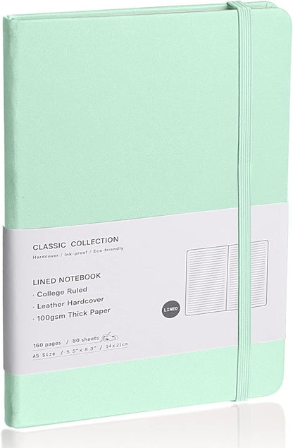 Lined Journal Notebook, (Eggshell Green), 160 Pages, Medium 5.7 inches x 8 inches - 100 gsm Thick Paper, Hardcover