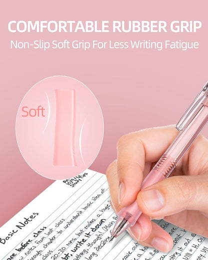 Nicpro 13Pack Pastel Gel Ink Pen Set with Case, Cute Retractable 0.5mm Fine Point Pen, 12 Pink Pens Black Ink with 1 Highlighter, Aesthetic Pens for Student Note Taking,Writing,Office Supplies (Pink)