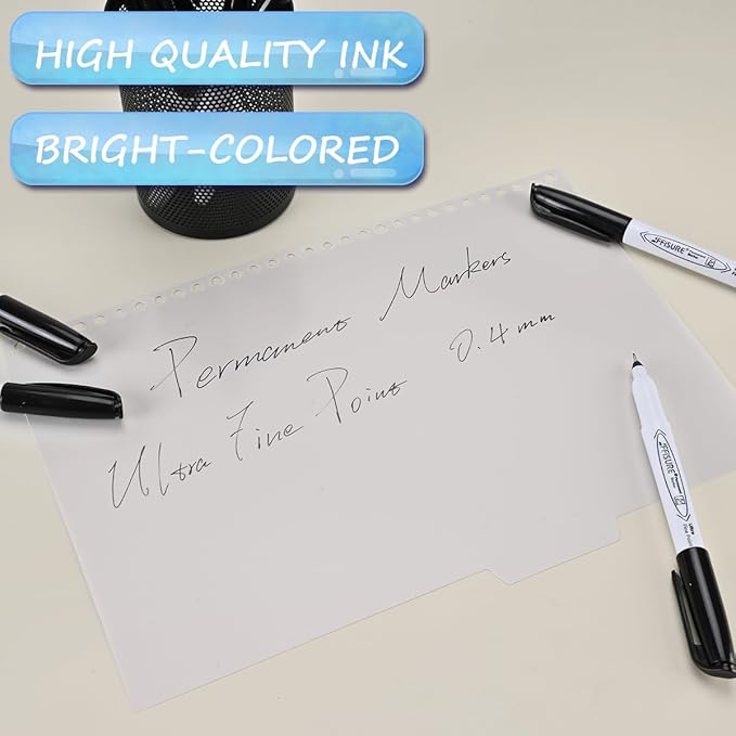 Permanent Markers, Ultra Fine Point, Black, 150 Count, 0.4mm, Fine tip permanent marker set, quick dry, waterproof, fading resists, durable, marks on paper, glass, ceramic, plastic, wood, rock, metal