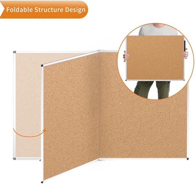 VIZ-PRO Large Cork Bulletin Board/Foldable Noticeboard, 48 X 48 Inches, Silver Aluminium Frame