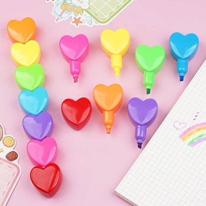 Set of 6 Love Heart Shape Color Highlighter Markers with 1 Red Heart Cap, Multicolor Highlighter Pens for School & Office.