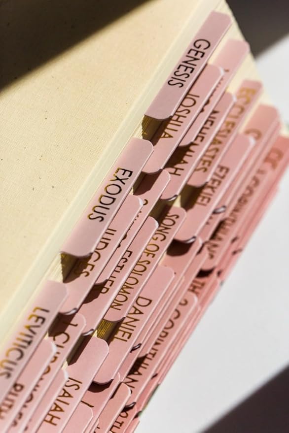 Bible Tabs for Women Study Bible, Gold Embossed Matte Catholic Bible Tabs Pink, Bible Book Index Tab Bible Book Tabs w/Old & New Testament Pink Bible Tabs Perfect Laminated Bible Study Supplies Peony