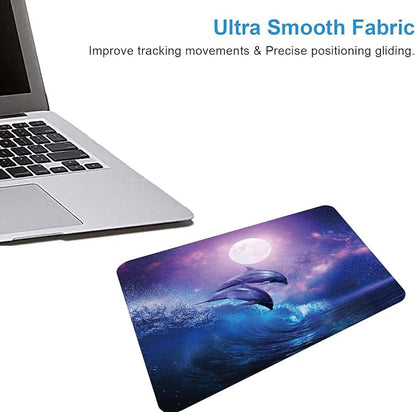 Night Ocean Mouse Pad,Beautiful Dolphins Mouse Pad,Full Moon Mouse Pad,Mouse Mat Square Waterproof Mouse Pad Non Slip Rubber Base MousePads for Office Laptop, 9.5"x7.9"x0.12" Inch