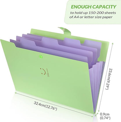 SKYDUE Letter A4 Paper Expanding File Folder Pockets Accordion Document Organizer (Green)