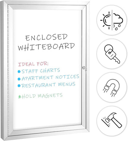 SWANCROWN Enclosed Bulletin Board Magnetic Dry Erase Board 36” x 24” Weatherproof Notice Board for Outdoor Public School Office