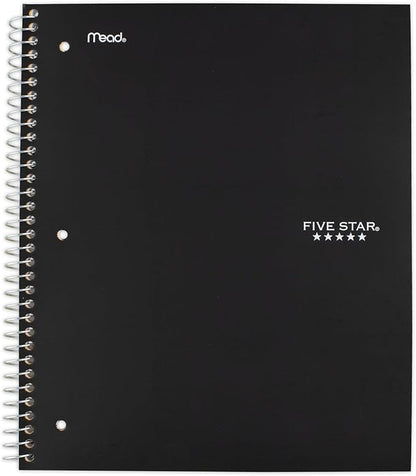 Five Star Spiral Notebook, 1 Subject, Wide Ruled Paper, 10-1/2" x 8", 100 Sheets, Assorted Colors, Color Will Vary, Office Product , 1 Count (05200)