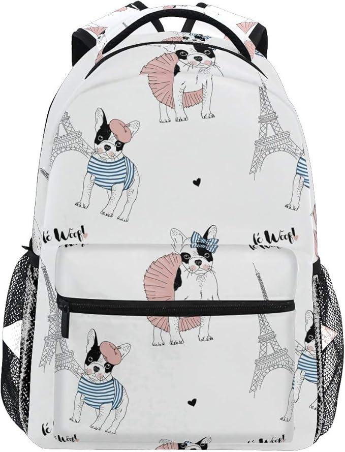French Bulldog Paris Backpack School Bag Travel Daypack Rucksack for Students Boys Girls, Laptop Backpack