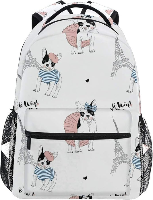 French Bulldog Paris Backpack School Bag Travel Daypack Rucksack for Students Boys Girls, Laptop Backpack