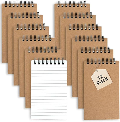 Pocket Notebooks Set of 12, Small 3x5 Spiral Notepads, Office Style Mini Notebook, Small Notepad Pocket Size, Memo Pads for Home, College, Work or School - Lined College Ruled Paper
