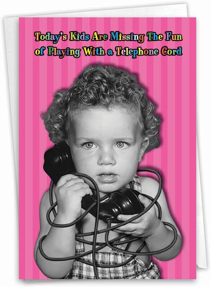NobleWorks - Humorous Birthday Greeting Card with 5 x 7 Inch Envelope (1 Card) Bday Telephone Cord C2385BDG