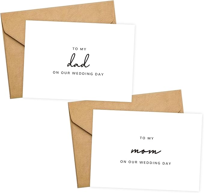 Set of 2 Wedding Day Card for Parents, To My Dad and Mom On Our Wedding Day, Parents Of The Bride/Groom Gifts.（Dad/Mom B）