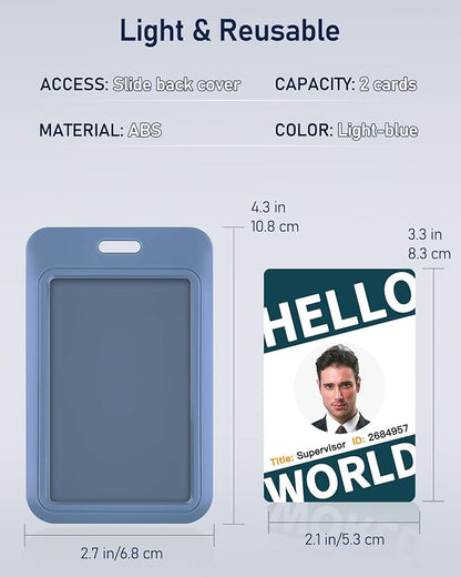 Uniclife 3 Pack Sliding ID Badge Holder Vertical Hard Plastic Case with Clear Window Light-Blue Card Protector Pouch for Office School ID Credit Cards Proximity Key Cards Driver’s Licenses and Passes