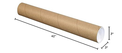 BOX USA BP3042K Mailing Tubes with Caps, 3" x 42", Kraft (Pack of 24)