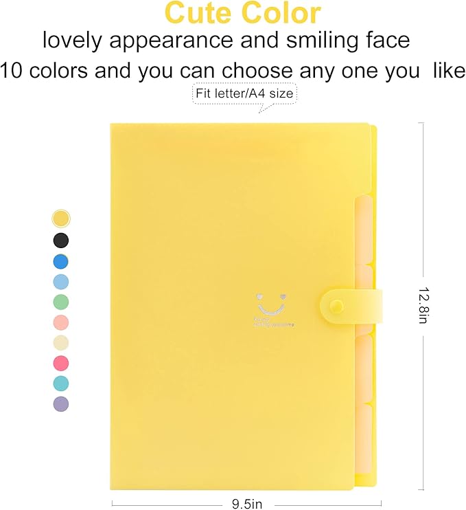Forvencer Accordion File Organizer, Letter Size, 5 Pocket Expanding File Folder, Cute File Folder with Labels, Portable File Organizer for School Office Supplies, Folders for Documents, Banana