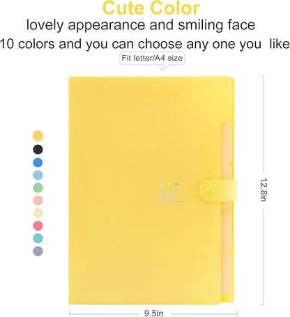 Forvencer Accordion File Organizer, Letter Size, 5 Pocket Expanding File Folder, Cute File Folder with Labels, Portable File Organizer for School Office Supplies, Folders for Documents, Banana