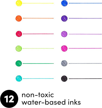 PAPERAGE Felt Tip Fine Point Pens (0.4mm), 12 Pack, Colored Pens For Journaling, Notebooks, Planners, Calendars & Drawing, Great for School, Office, & Home (Rainbow)