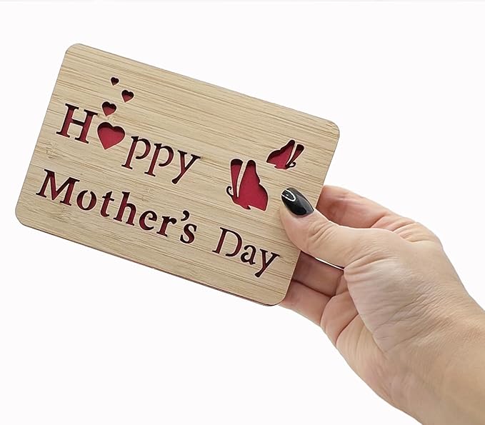 Mothers Day Cards,Handmade Bamboo Greeting Cards,Wooden Thankyou Card,Mother's day Card for Mom,Mum,Happy mother's day