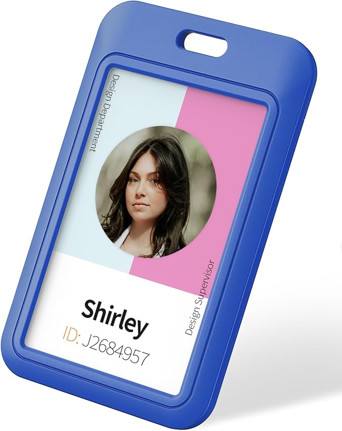 Uniclife 3 Pack Sliding ID Badge Holder Vertical Hard Plastic Case with Clear Window Blue Card Protector Pouch for Office School ID Credit Cards Proximity Key Cards Driver’s Licenses and Passes