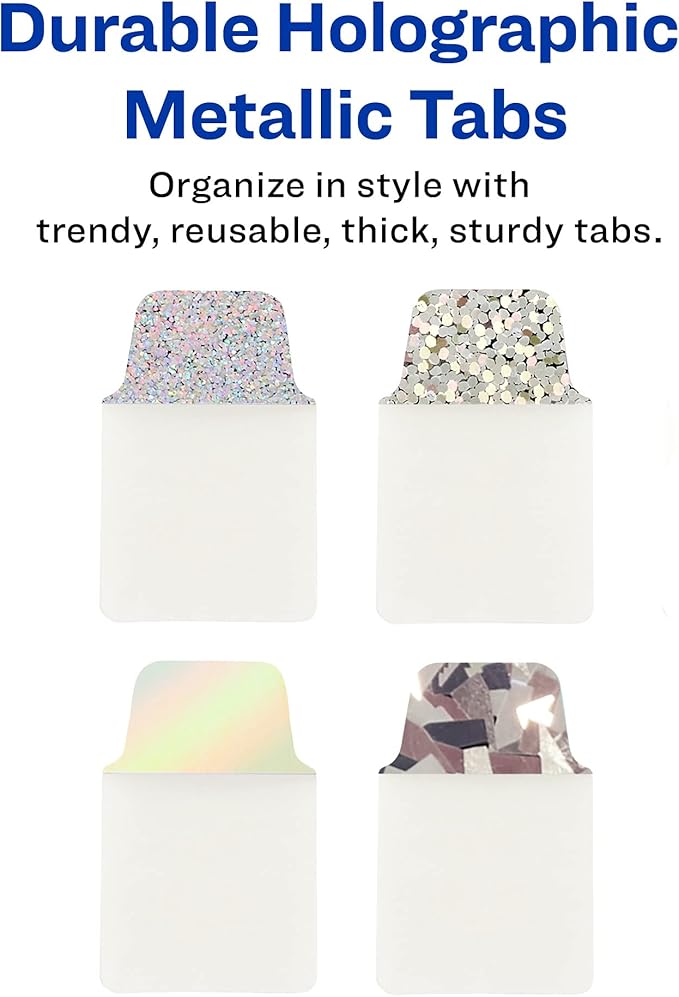 Avery Ultra Tabs Luxe Collection, 1" x 1.5" Mini Tabs, Holographic Iridescent Designs, 32 Repositionable Page Tabs (74178)