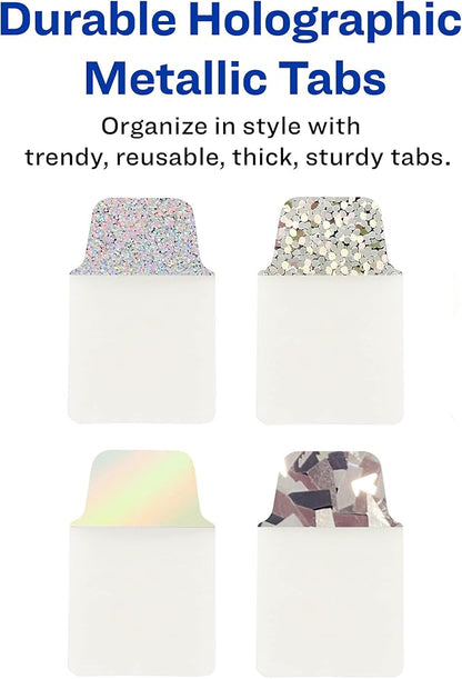 Avery Ultra Tabs Luxe Collection, 1" x 1.5" Mini Tabs, Holographic Iridescent Designs, 32 Repositionable Page Tabs (74178)