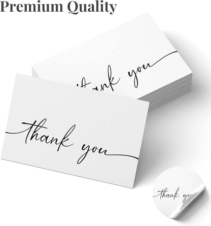 Bulk Pack of 20 Thank You Cards with Kraft Envelopes and Matching Stickers | Classy Designs 4x6 Inches Modern & Minimalistic Design | Suitable for Business, Baby Shower, Wedding, Small Business,