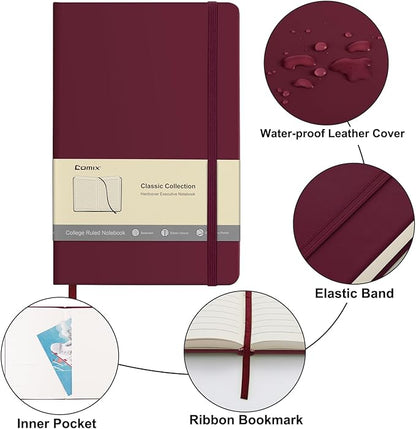 Comix Lined Journal Notebook for Women Men, Journaling Notebooks for Office School Home, Burgundy, 240 Pages, 5.5" x 8.3", College Ruled, A5, Hardcover