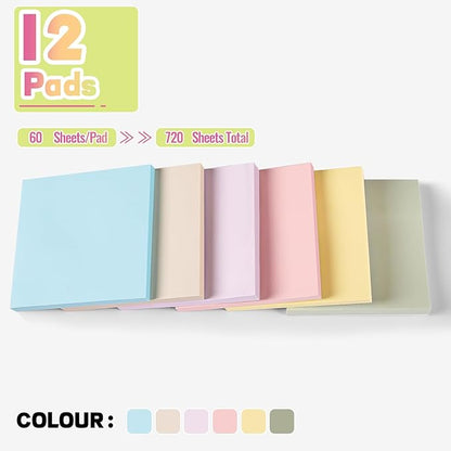YEECOK Sticky Notes 3x3 in, 12 Pads, Morandi Colors Self-Stick Note Pads, Sticky Pads Aesthetic, Super Sticking Power, Colorful Sticky Notes Bulk