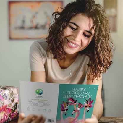 Tree-Free Greetings - Birthday Cards - Artful Designs - 2 Cards + Matching Envelopes - Made in USA - 100% Recycled Paper - 5 x 7 - Flocking Birthday (GT61243)