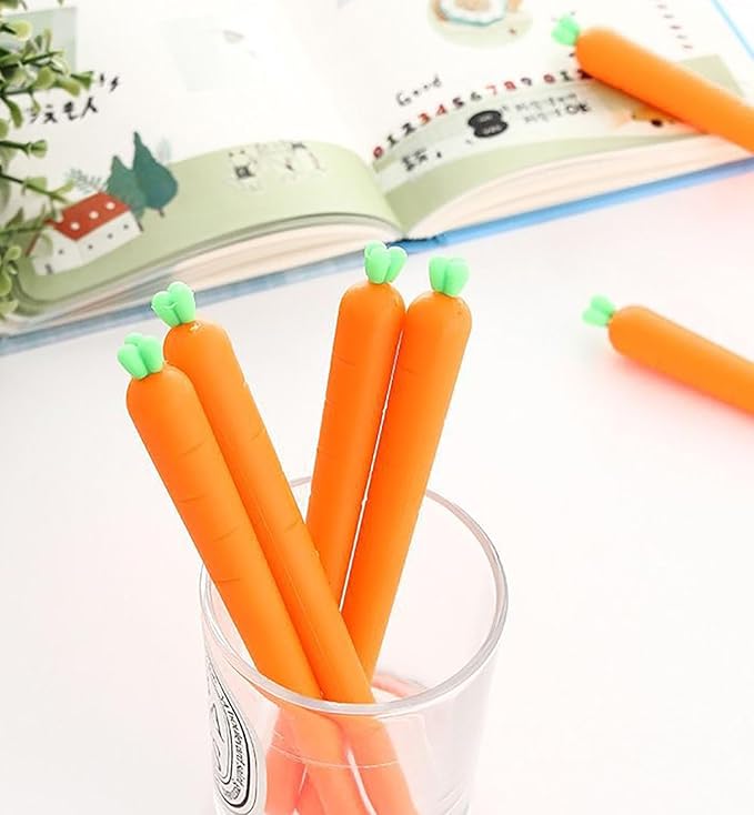 YYaaloa 12pcs Carrot Gel Ink Pens 0.5 mm Black Ink Novelty Pens for Child, Women Coworkers Kids Office School Home Wedding Bridal Shower Gifts Party Supplies (Carrot pens 12pcs)
