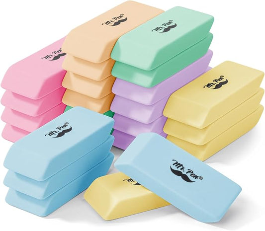 Mr. Pen- Erasers, 24 Pack, Pastel Colors Pencil Eraser, Erasers for Pencils, Mr Pen Erasers, Erasers for School, Large Eraser, Block Erasers for School, Rubber Eraser, Large Erasers for School