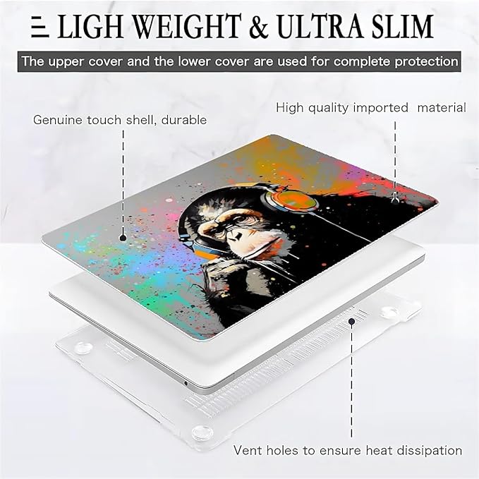 Compatible with MacBook 12 Inch A1534, Music Monkey with Headphone Hard Plastic Shell Cover Case