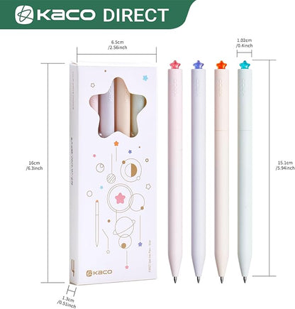 Kaco FIRST Gel Pens Cute Stationery Black Ink, 0.7 mm Medium Point, Aesthetic Cute Star Pens for Journaling (8 Pcs Bright Colors)