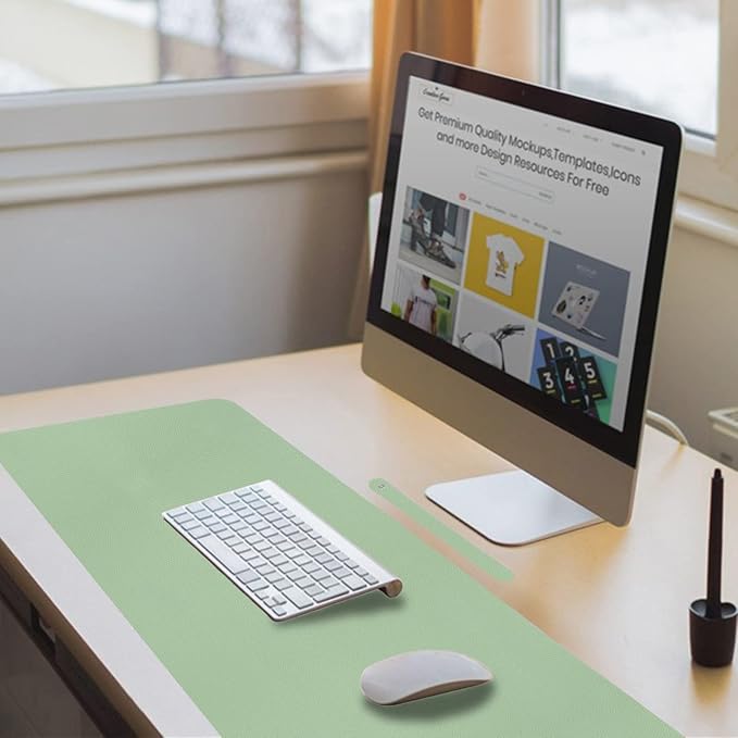 ‎Boutilon Leather Desk Pad 35"x 17" Non-Slip Mouse Pad,Office Desk Mat,Waterprooft PU Leather Desk Blotter,Desk Pad Protector,Desk Writing Pad for Home Office Decor (L-Green,35"x 17")