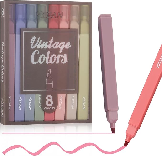 YISAN Highlighters Assorted Colors No Bleed,Book Highlighters Bible Pens,Soft Tip for Journal,Aesthetic,Vintage,70931